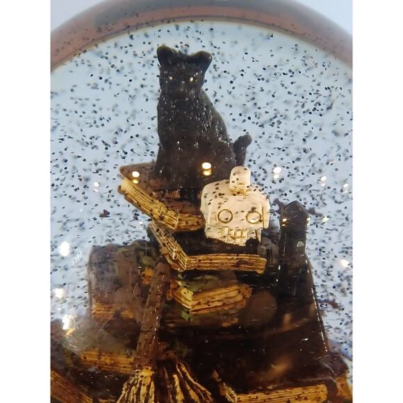 Halloween Spooky Witch Hand Black Cat Book of Spells Water Globe with Black Bats - Picture 11 of 16
